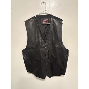 Vintage Mens Vest Sz XL Black Pelle Sport Genuine Leather